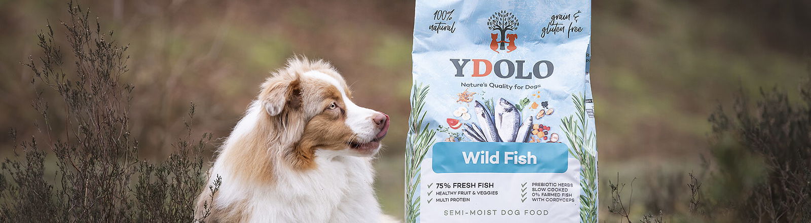 YDOLO semi moist dog food wild fish grainfree graanvrij hondenvoer hondenvoeding